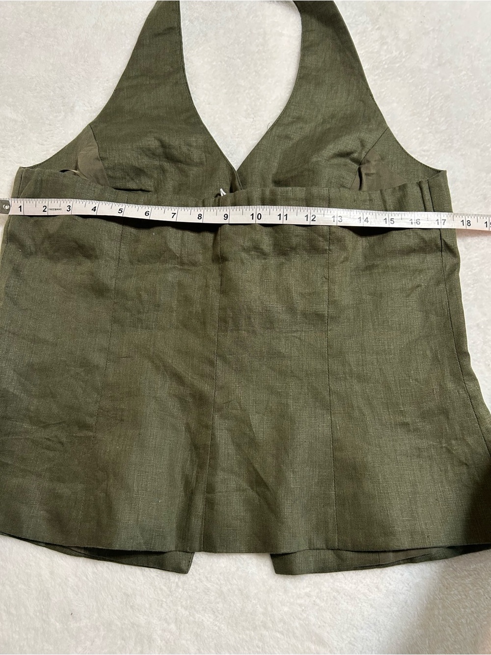 Lucy Paris Linen Halter Vest Size Large Olive Green Button Front Tailored - Picture 7 of 10